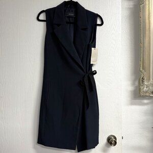 ZARA Navy Blue & Black Side Tie Longline Lapels Vest Waistcoat S